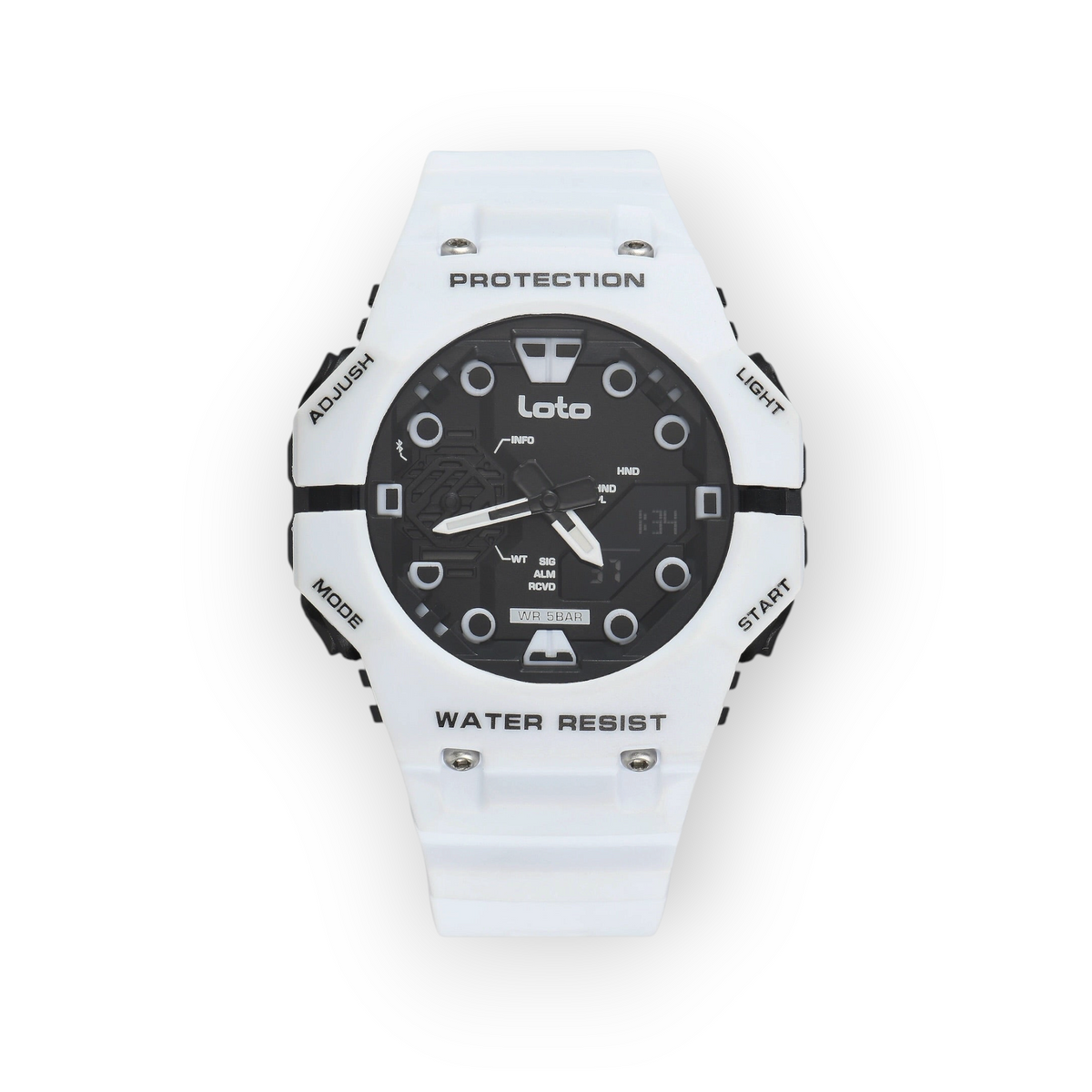 Reloj deportivo LOTO COMPANY Talvor 2583 con correa de resina blanca, esfera analógica-digital y diseño resistente