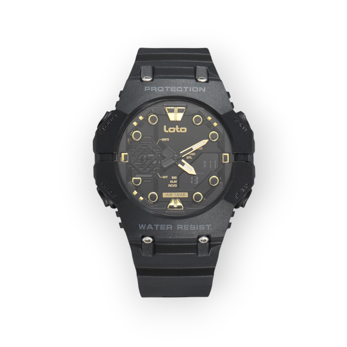 Reloj LOTO COMPANY Talvor 2583 digital y analógico de color negro con detalles en dorado y diseño resistente al agua