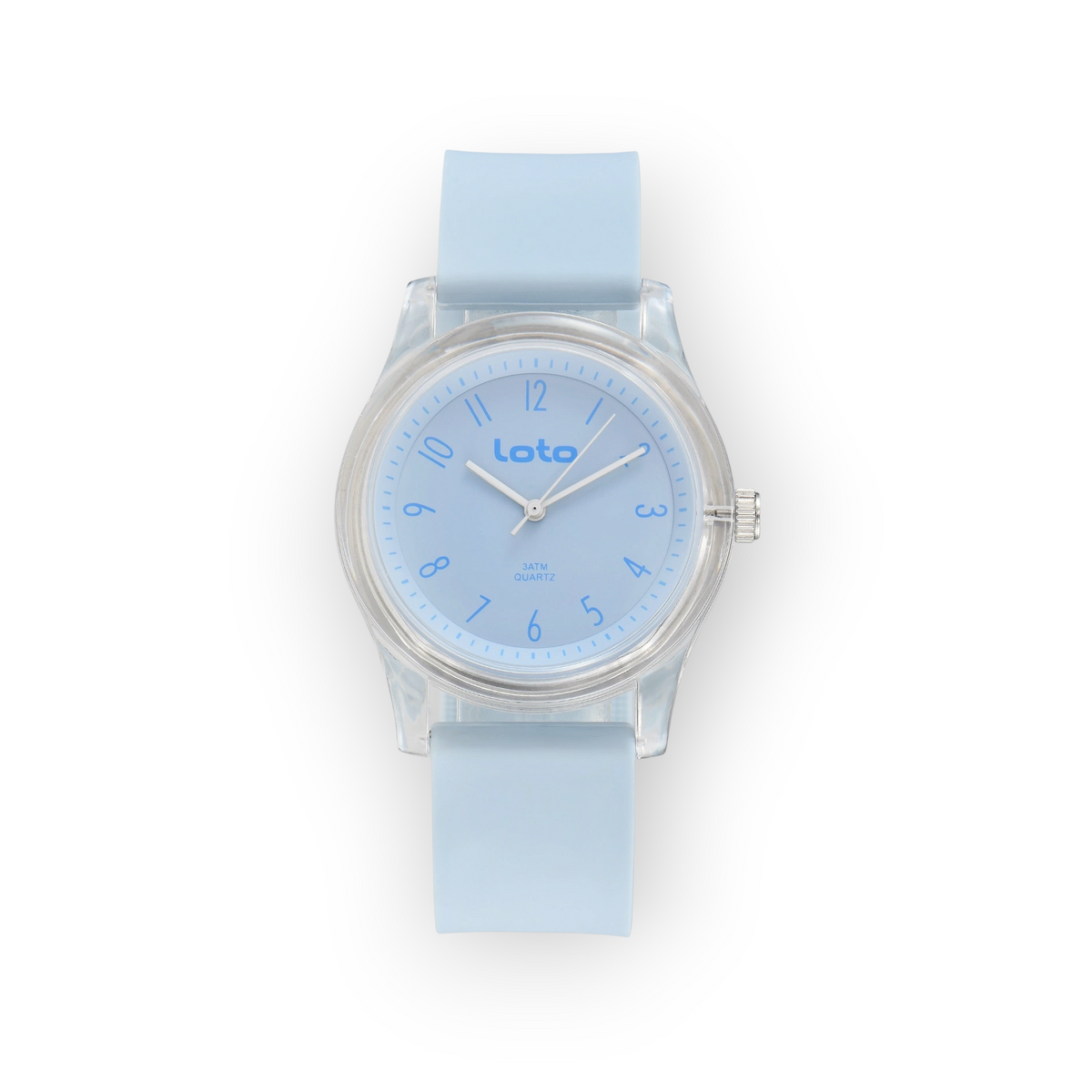 Reloj LOTO COMPANY Tavrion 2600 con correa de silicona azul claro y caja transparente de estilo minimalista