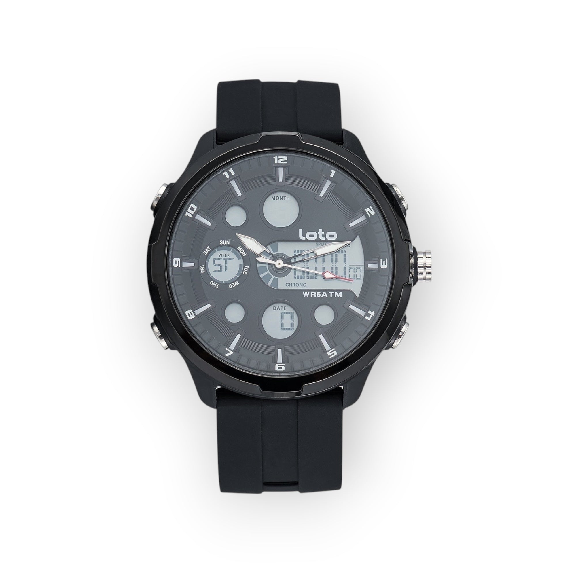 Reloj LOTO COMPANY TECH / 2517 analógico-digital negro con correa de silicona. Resistente al agua 5 ATM.