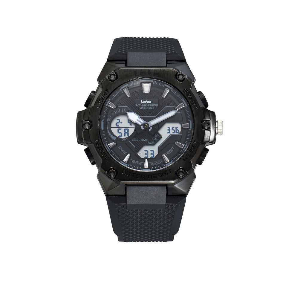Reloj deportivo LOTO COMPANY TITANIX 2575 analógico-digital negro con correa de silicona texturizada y diseño robusto.