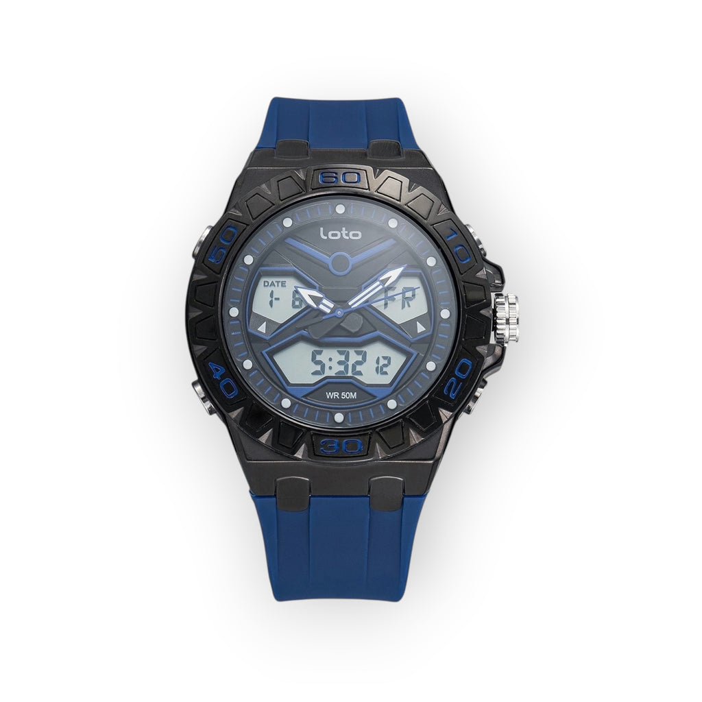 Reloj deportivo LOTO COMPANY TRAIL 2520 analógico-digital azul con correa de silicona y bisel negro resistente 50M