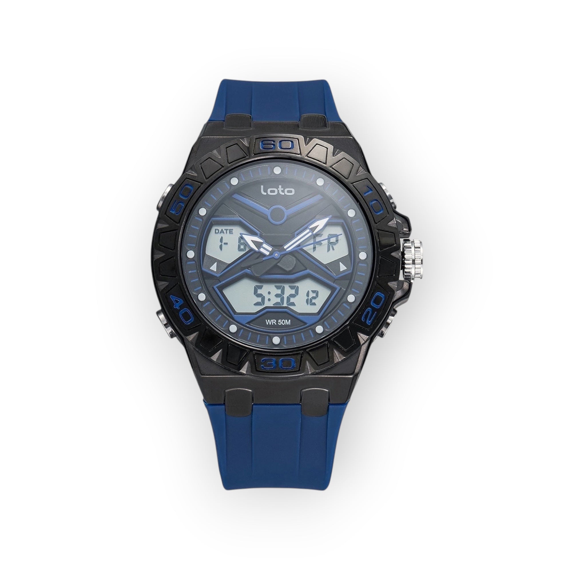 Reloj deportivo LOTO COMPANY TRAIL 2520 analógico-digital azul con correa de silicona y bisel negro resistente 50M