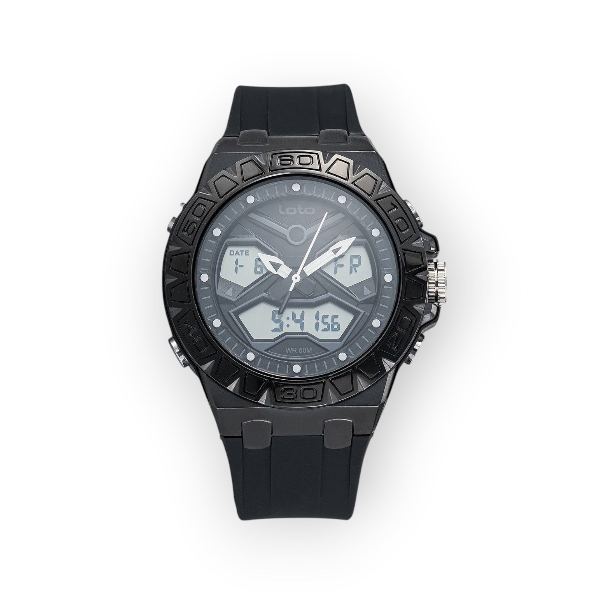 Reloj deportivo LOTO COMPANY TRAIL 2520 analógico-digital negro con correa de silicona y bisel técnico resistente