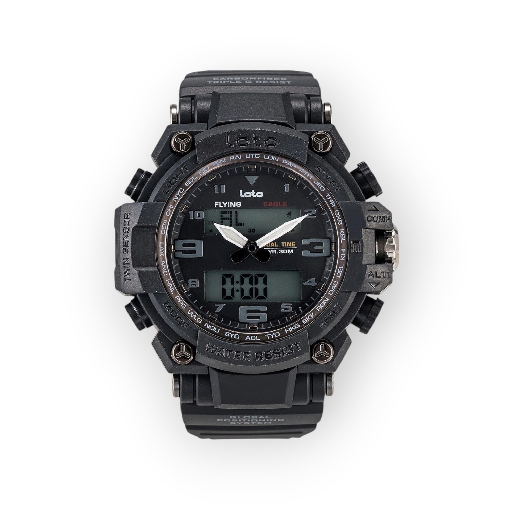 Reloj LOTO COMPANY VIPER / 2403 negro de resina con pantalla analógica y digital, brújula y altímetro.