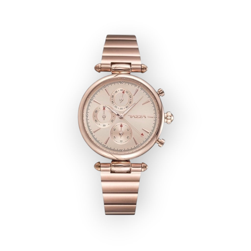 Reloj de pulsera para mujer LOTO COMPANY ZENIQ 31105 en acero inoxidable color oro rosa con subesferas multifunción.